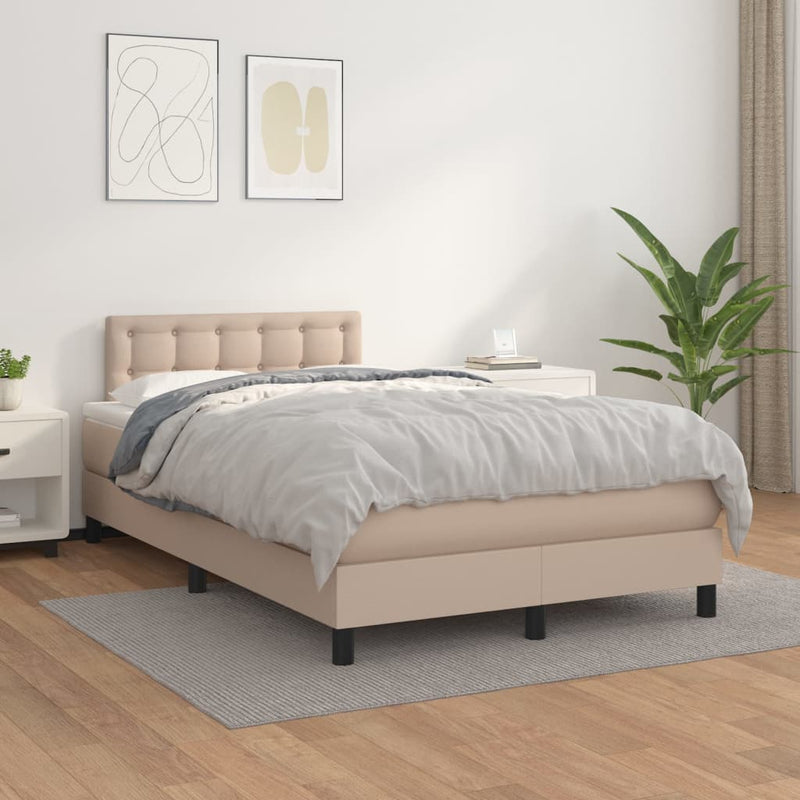 vidaXL cappuccino színű műbőr rugós ágy matraccal 120 x 190 cm