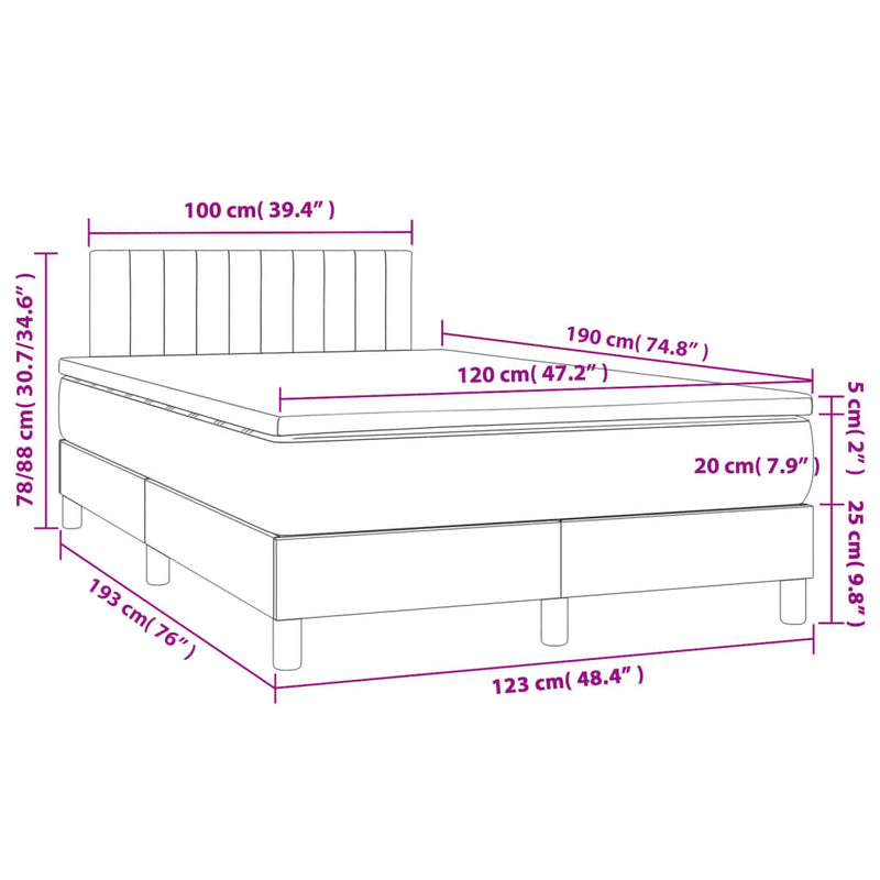 vidaXL sötétszürke bársony rugós ágy matraccal 120x190 cm