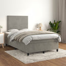 vidaXL világosszürke bársony rugós ágy matraccal 120 x 190 cm