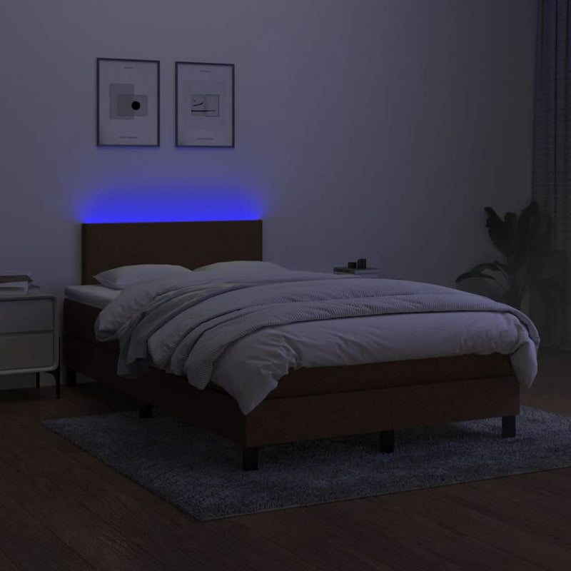 vidaXL barna szövet rugós és LED-es ágy matraccal 120x190 cm
