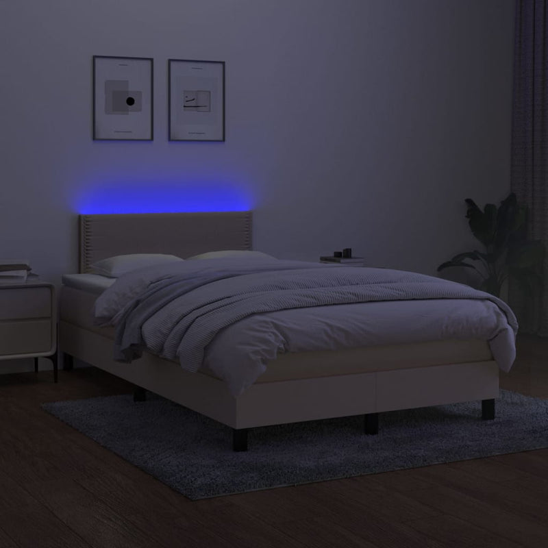 vidaXL krémszínű szövet rugós és LED-es ágy matraccal 120x190cm