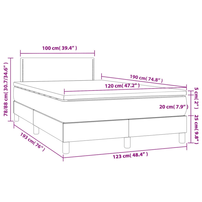 vidaXL krémszínű szövet rugós és LED-es ágy matraccal 120x190cm