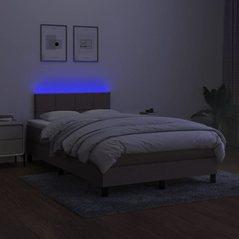 vidaXL tópszínű szövet rugós és LED-es ágy matraccal 120x190cm