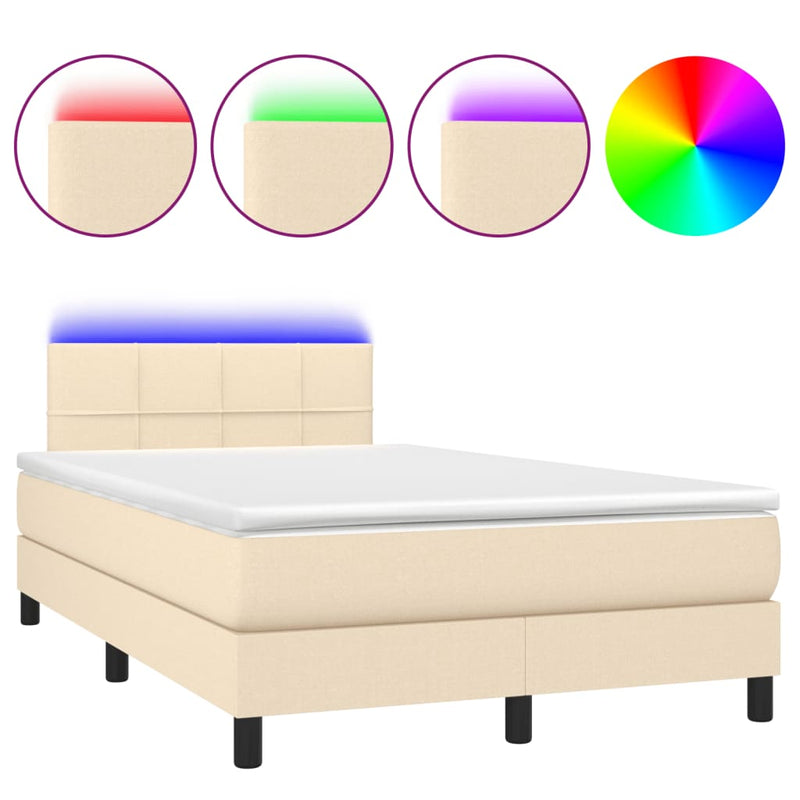 vidaXL krémszínű szövet rugós és LED-es ágy matraccal 120x190cm