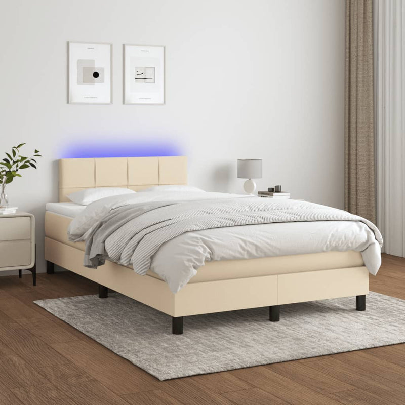 vidaXL krémszínű szövet rugós és LED-es ágy matraccal 120x190cm