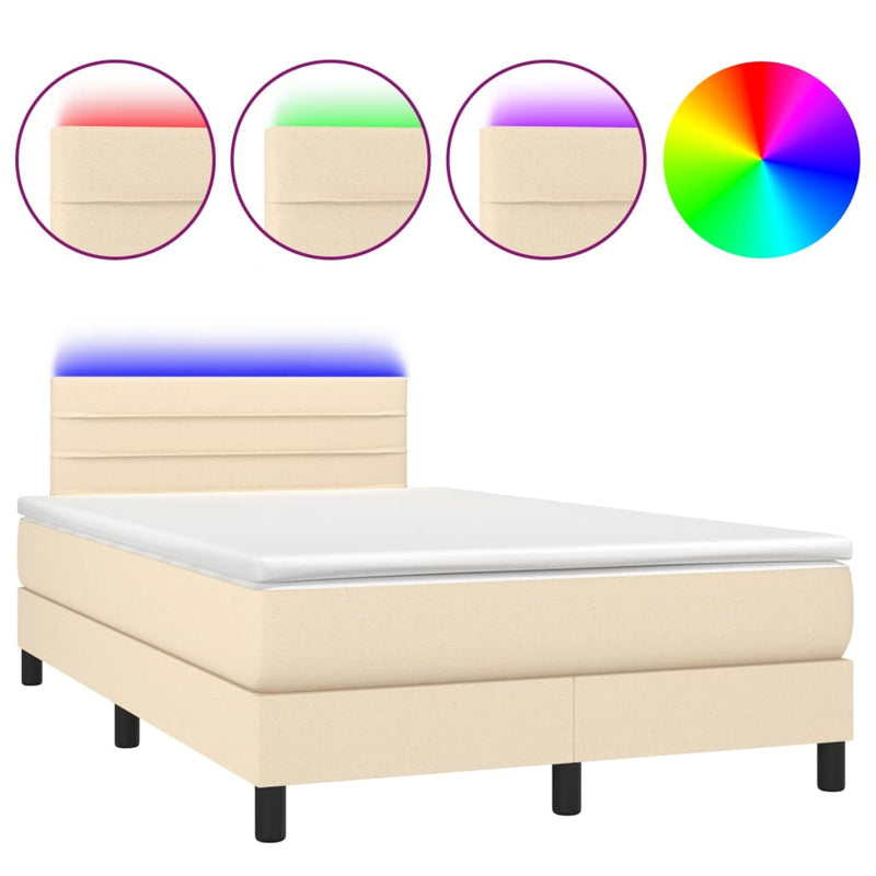 vidaXL krémszínű szövet rugós és LED-es ágy matraccal 120x190cm