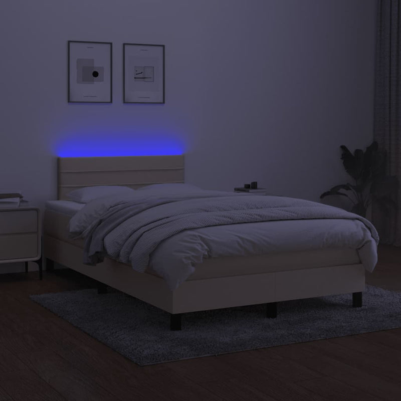 vidaXL krémszínű szövet rugós és LED-es ágy matraccal 120x190cm
