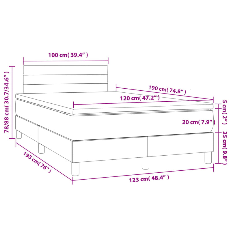 vidaXL krémszínű szövet rugós és LED-es ágy matraccal 120x190cm