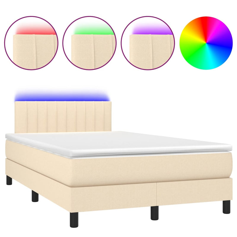 vidaXL krémszínű szövet rugós és LED-es ágy matraccal 120x190cm