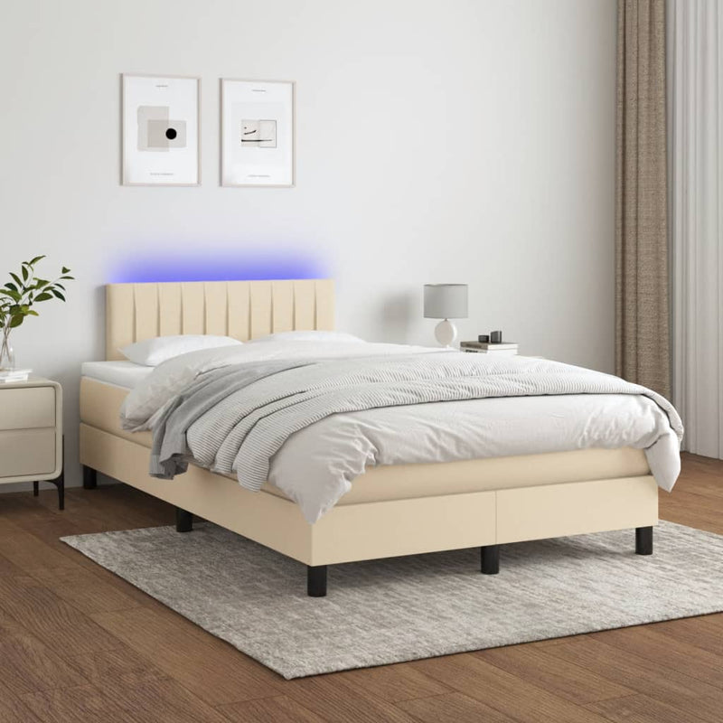 vidaXL krémszínű szövet rugós és LED-es ágy matraccal 120x190cm