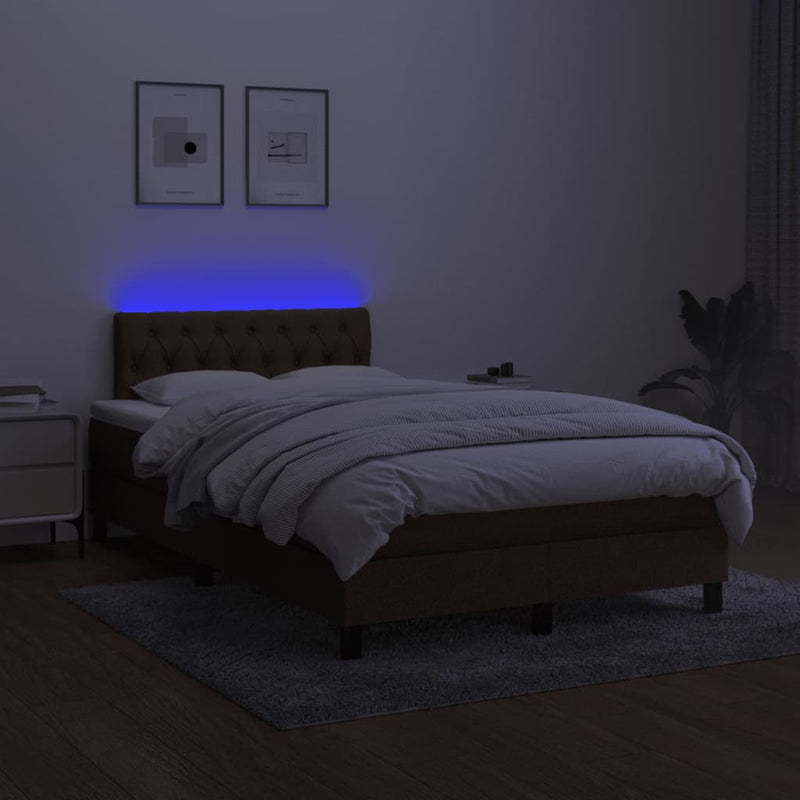 vidaXL barna szövet rugós és LED-es ágy matraccal 120x190 cm
