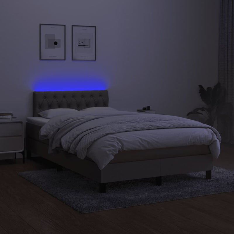 vidaXL tópszínű szövet rugós és LED-es ágy matraccal 120x190cm