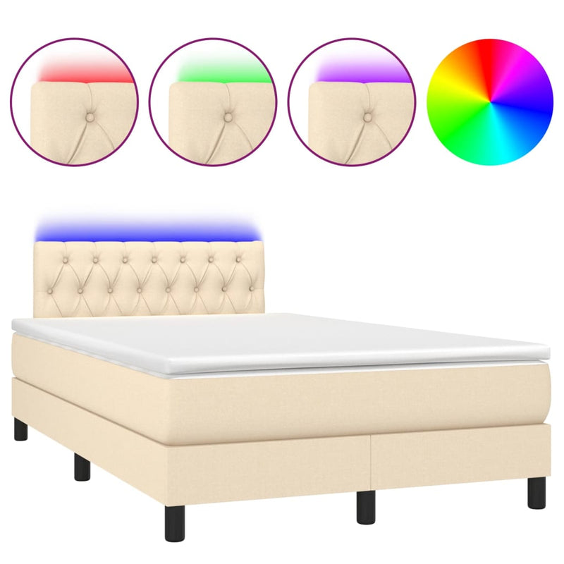 vidaXL krémszínű szövet rugós és LED-es ágy matraccal 120x190cm