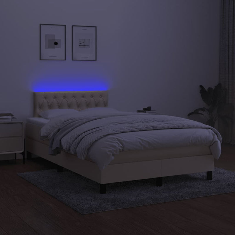 vidaXL krémszínű szövet rugós és LED-es ágy matraccal 120x190cm