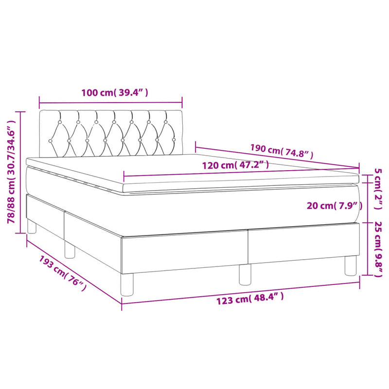 vidaXL krémszínű szövet rugós és LED-es ágy matraccal 120x190cm