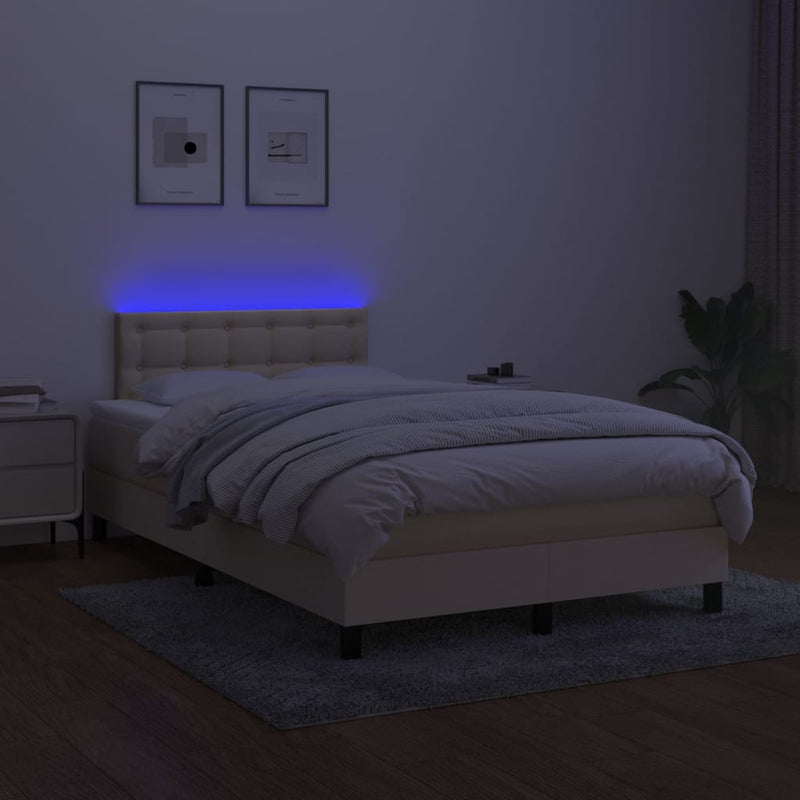 vidaXL krémszínű szövet rugós és LED-es ágy matraccal 120x190cm