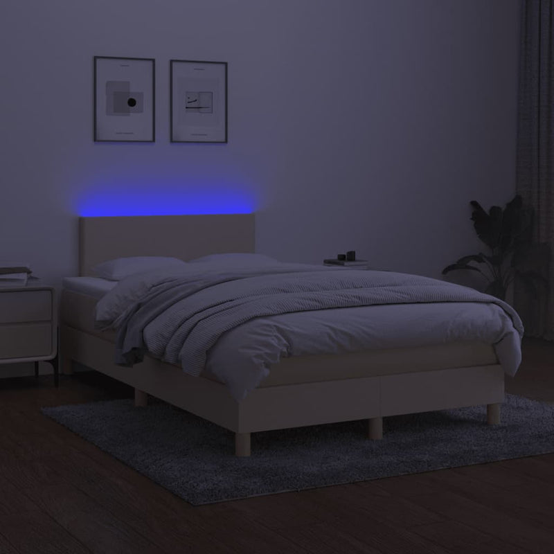 vidaXL krémszínű szövet rugós és LED-es ágy matraccal 120x190cm