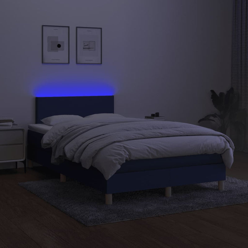 vidaXL kék szövet rugós és LED-es ágy matraccal 120x190 cm