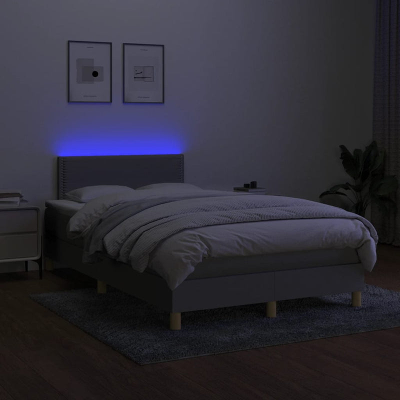 vidaXL világosszürke szövet rugós és LED-es ágy matraccal 120x190 cm
