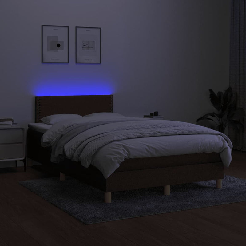 vidaXL barna szövet rugós és LED-es ágy matraccal 120x190 cm