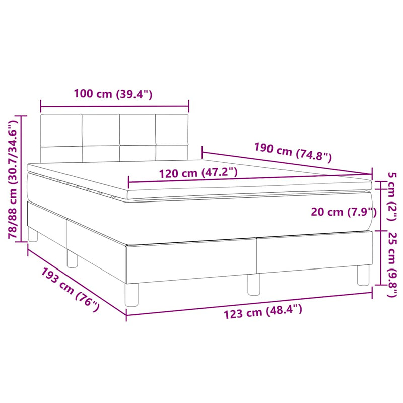 vidaXL barna szövet rugós és LED-es ágy matraccal 120x190 cm