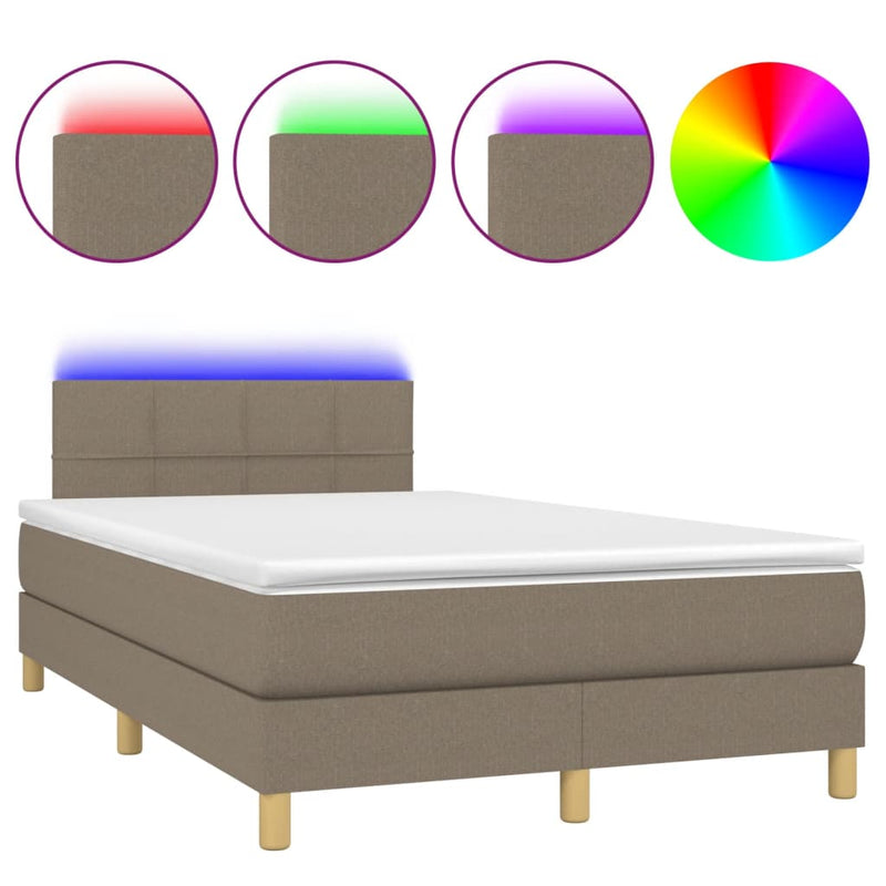 vidaXL tópszínű szövet rugós és LED-es ágy matraccal 120x190cm