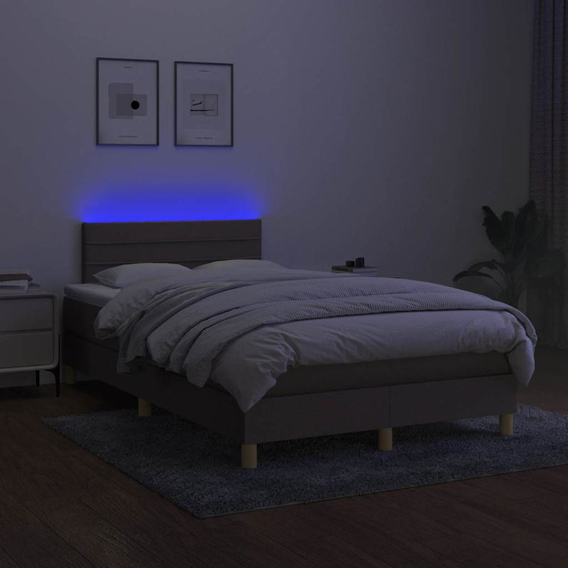 vidaXL tópszínű szövet rugós és LED-es ágy matraccal 120x190cm