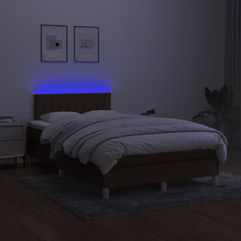 vidaXL barna szövet rugós és LED-es ágy matraccal 120x190 cm