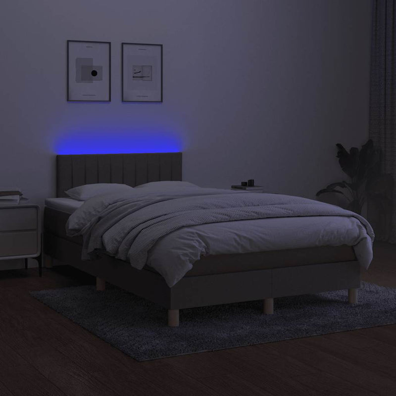 vidaXL tópszínű szövet rugós és LED-es ágy matraccal 120x190cm