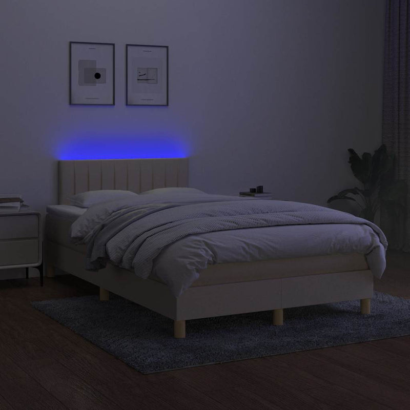 vidaXL krémszínű szövet rugós és LED-es ágy matraccal 120x190cm