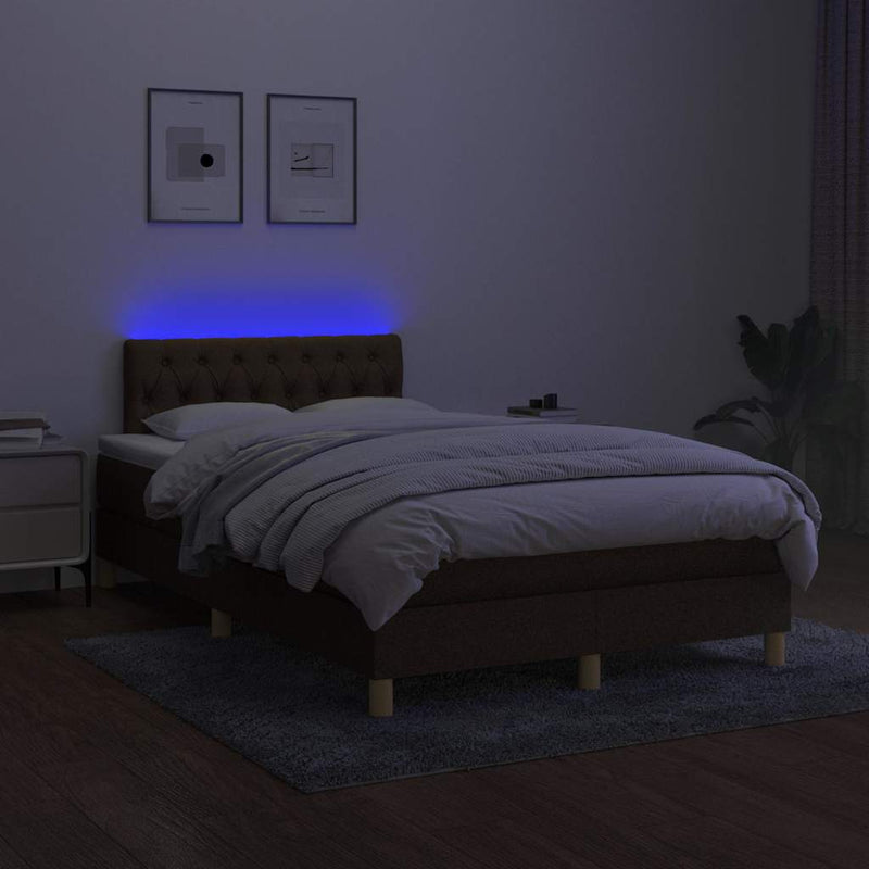 vidaXL barna szövet rugós és LED-es ágy matraccal 120x190 cm