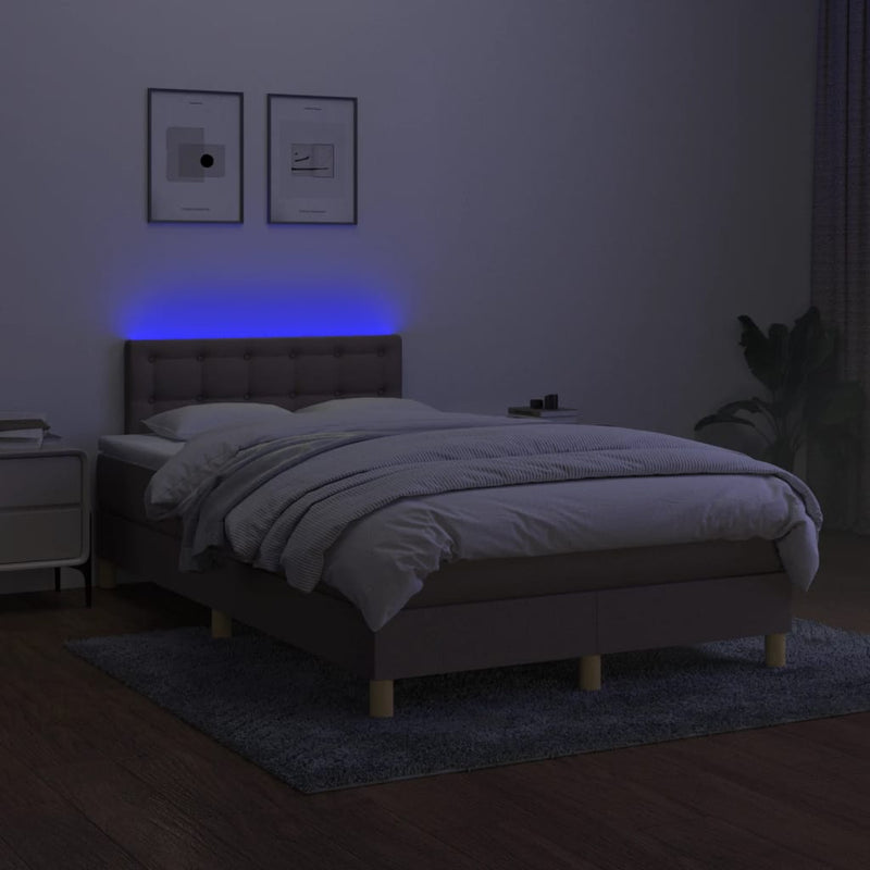 vidaXL tópszínű szövet rugós és LED-es ágy matraccal 120x190cm