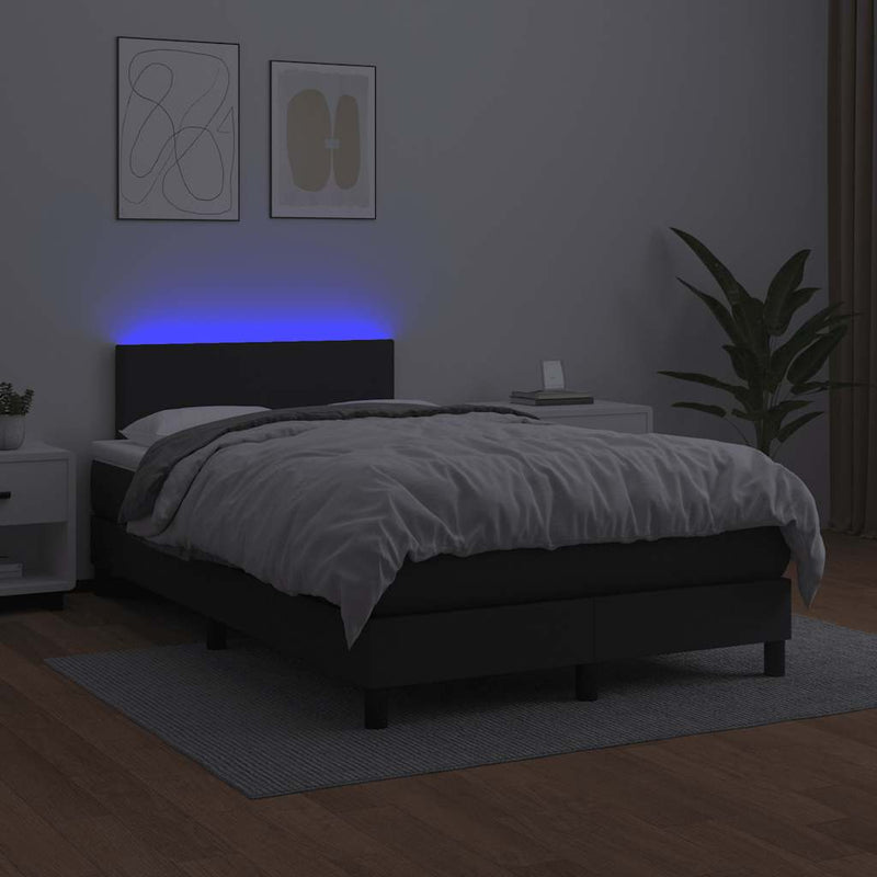 vidaXL fekete műbőr rugós és LED-es ágy matraccal 120x190 cm