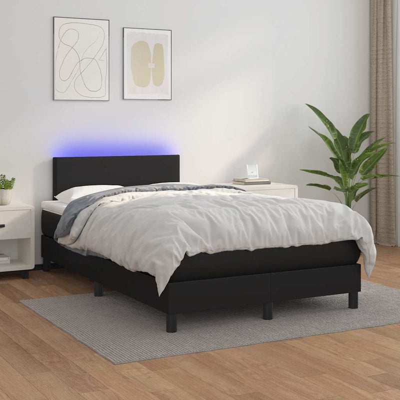 vidaXL fekete műbőr rugós és LED-es ágy matraccal 120x190 cm