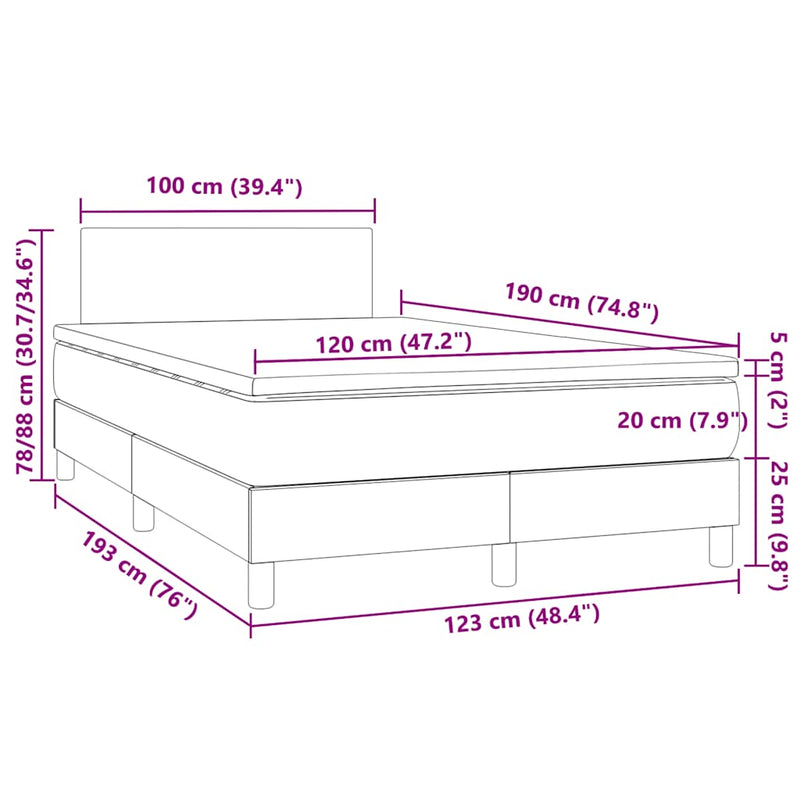 vidaXL fekete műbőr rugós és LED-es ágy matraccal 120x190 cm