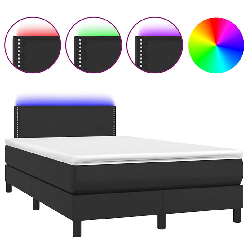vidaXL fekete műbőr rugós és LED-es ágy matraccal 120x190 cm