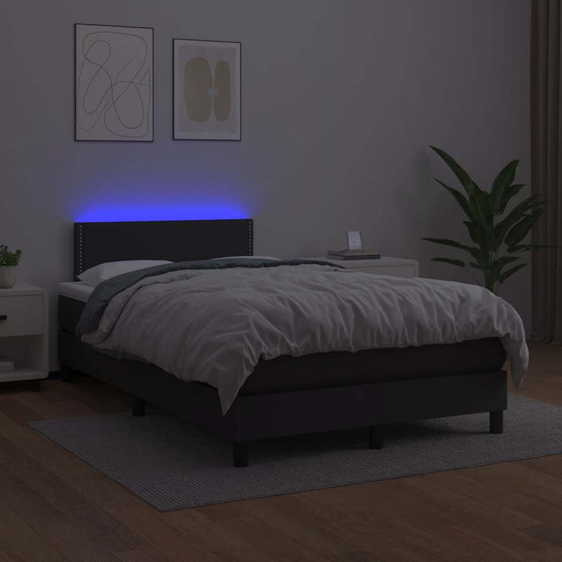 vidaXL fekete műbőr rugós és LED-es ágy matraccal 120x190 cm