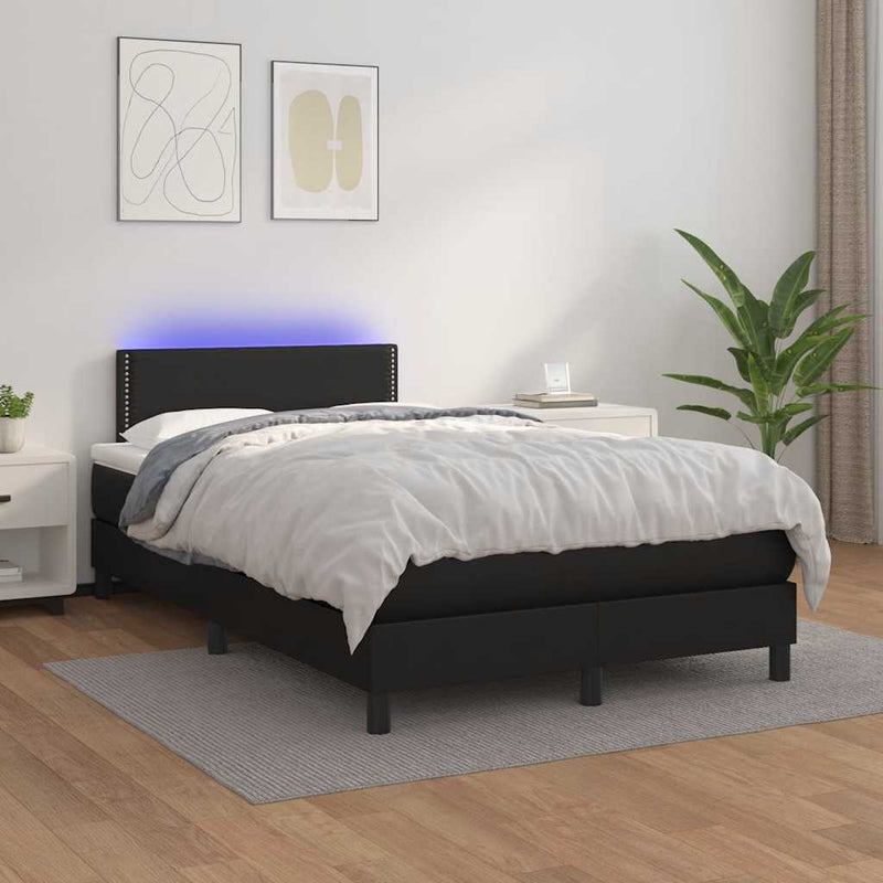 vidaXL fekete műbőr rugós és LED-es ágy matraccal 120x190 cm