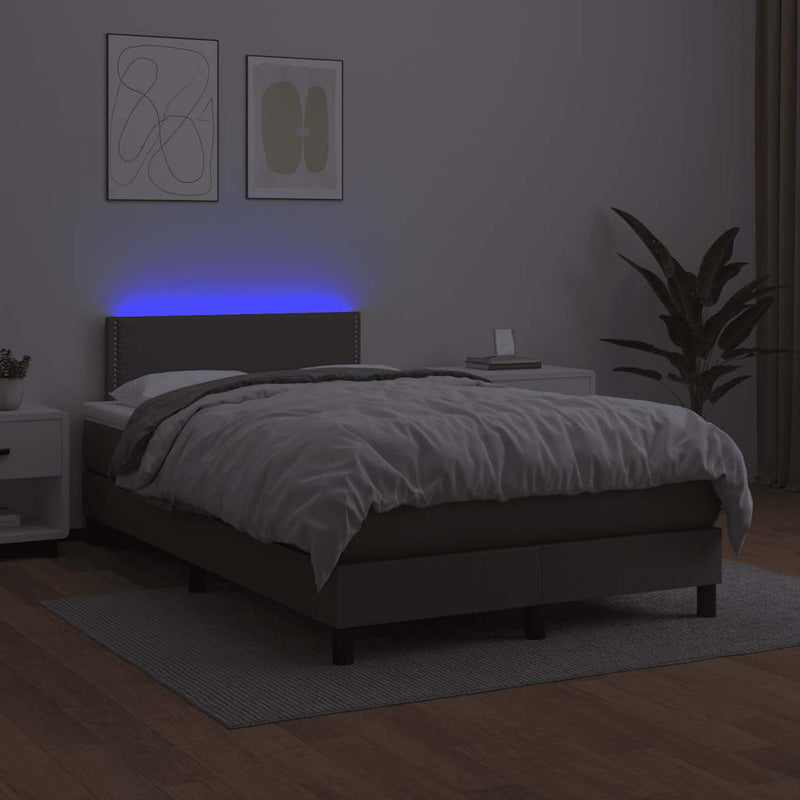vidaXL szürke műbőr rugós és LED-es ágy matraccal 120x190 cm