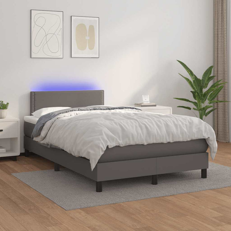 vidaXL szürke műbőr rugós és LED-es ágy matraccal 120x190 cm