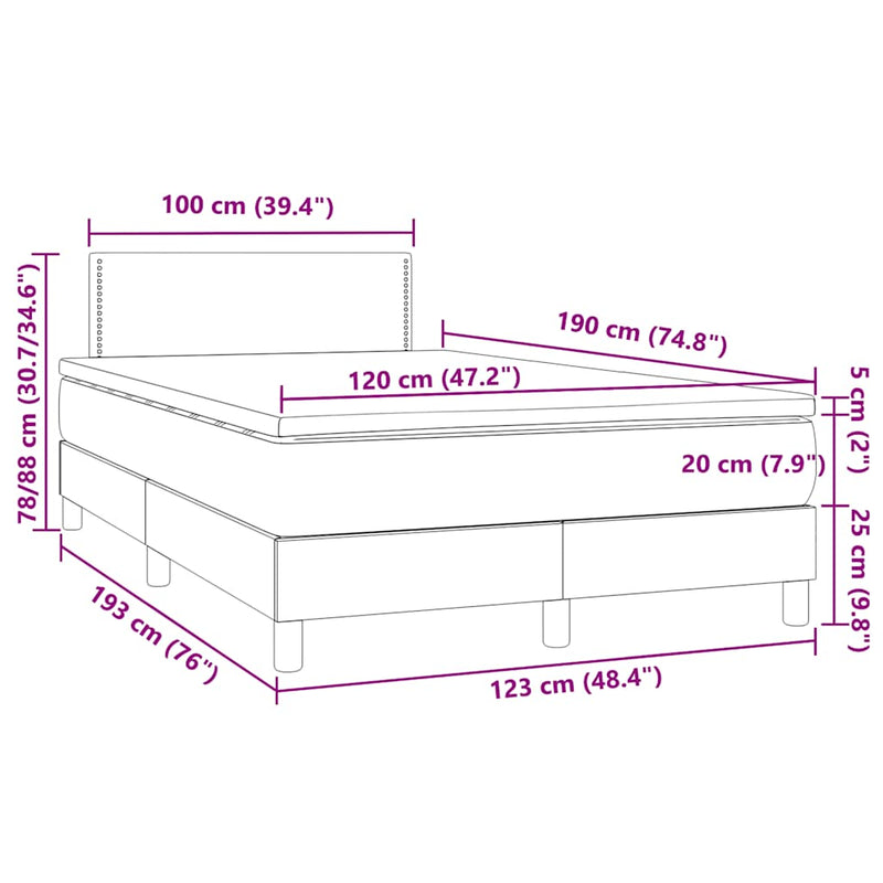 vidaXL szürke műbőr rugós és LED-es ágy matraccal 120x190 cm