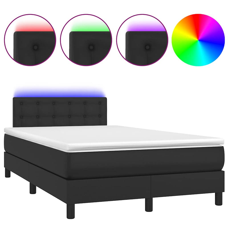 vidaXL fekete műbőr rugós és LED-es ágy matraccal 120x190 cm