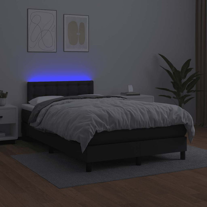 vidaXL fekete műbőr rugós és LED-es ágy matraccal 120x190 cm