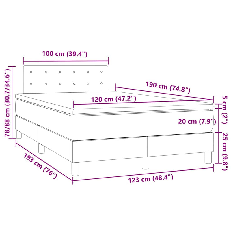 vidaXL fekete műbőr rugós és LED-es ágy matraccal 120x190 cm
