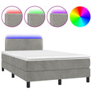 vidaXL világosszürke bársony rugós és LED-es ágy matraccal 120x190 cm
