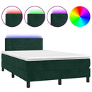 vidaXL sötétzöld bársony rugós és LED-es ágy matraccal 120x190 cm