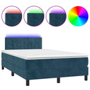 vidaXL sötétkék bársony rugós és LED-es ágy matraccal 120x190 cm