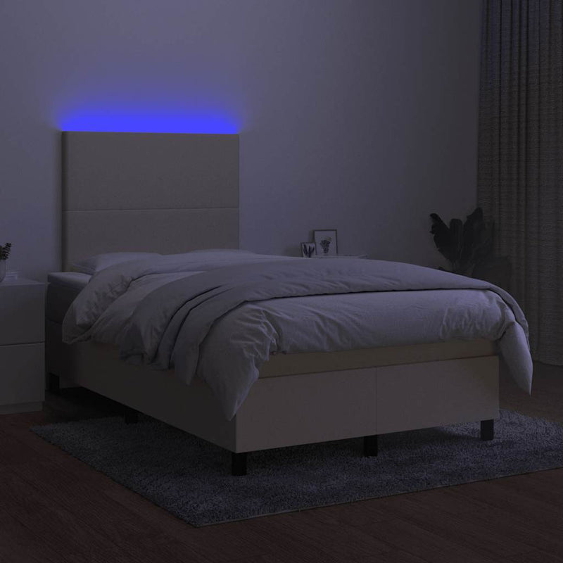 vidaXL krémszínű szövet rugós és LED-es ágy matraccal 120x190cm
