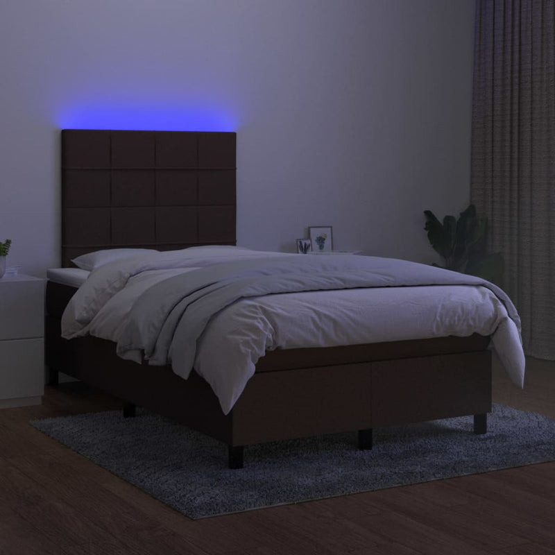 vidaXL barna szövet rugós és LED-es ágy matraccal 120x190 cm