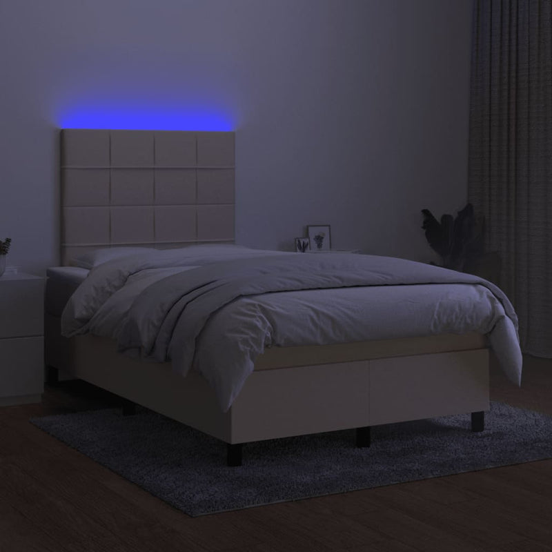 vidaXL krémszínű szövet rugós és LED-es ágy matraccal 120x190cm